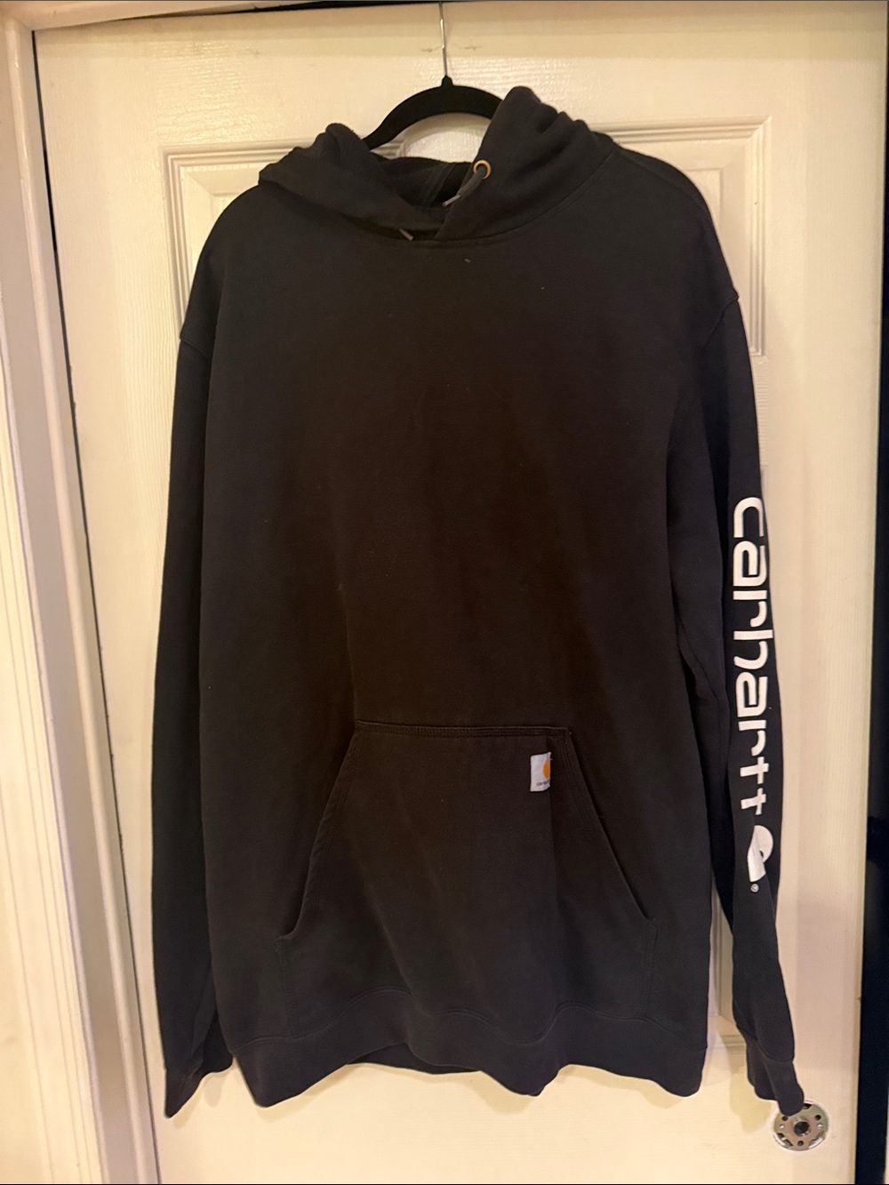 Carhartt Black Pullover Hoodie with White Sleeve Script